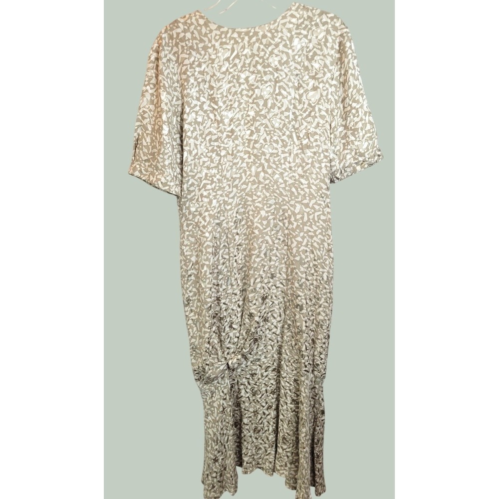 Vtg Joanie Char Silk Midi Dress 90s Abstract Jacquard Minimalist Tan Beige 12